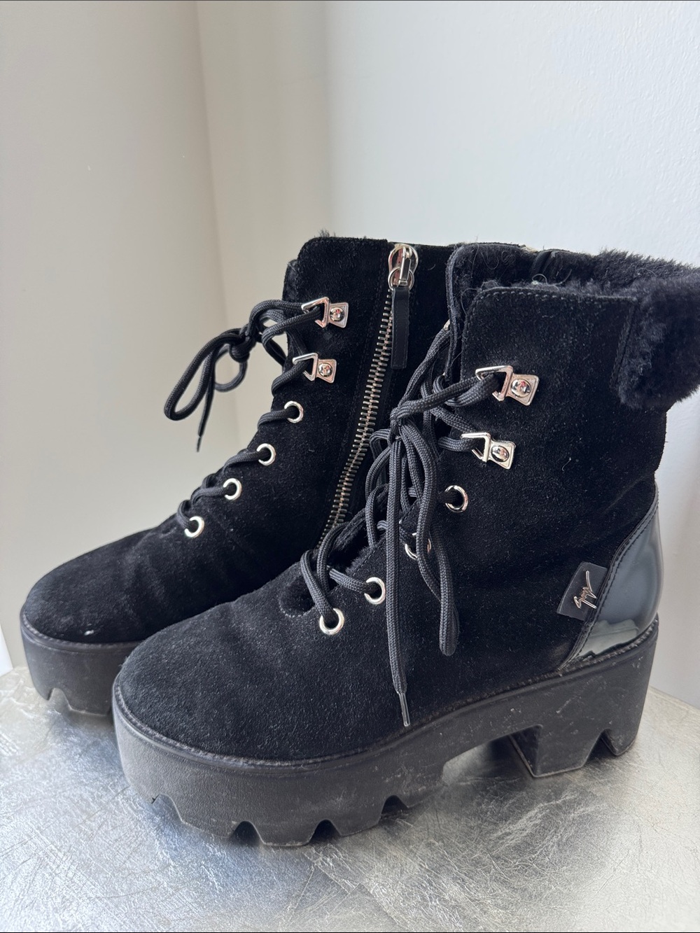 Giuseppe Zanotti Black Lace-Up Platform Ankle Boots